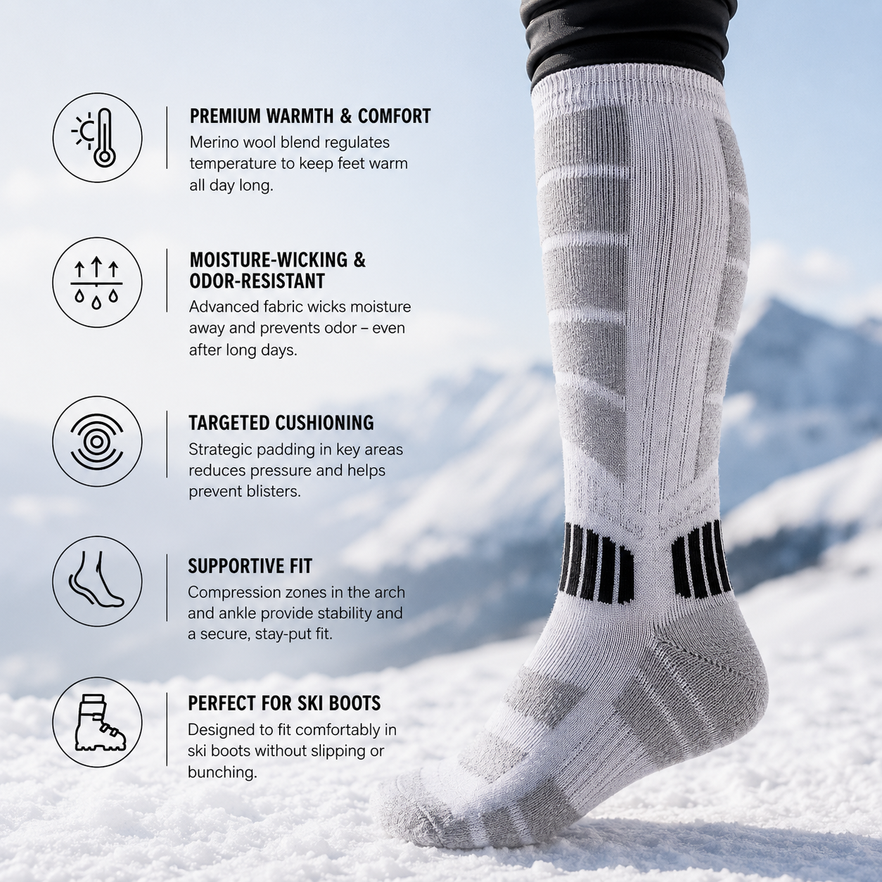 SkiGuards Merinostickade Skidstrumpor