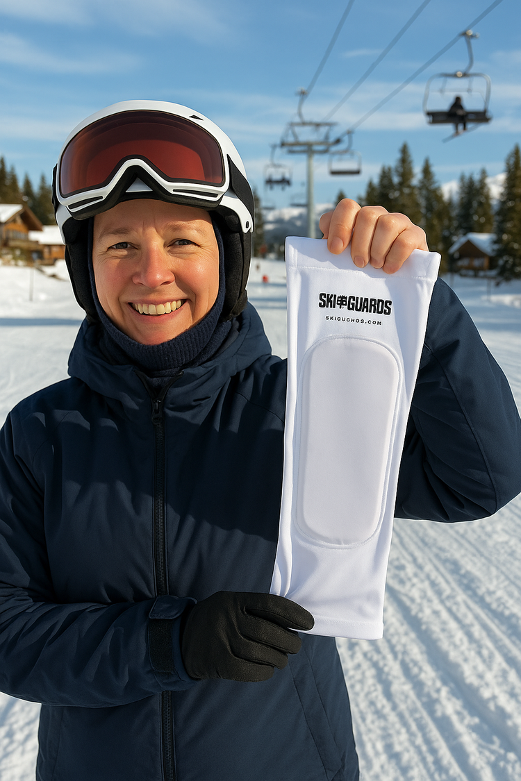 Emma with SkiGuards on snow